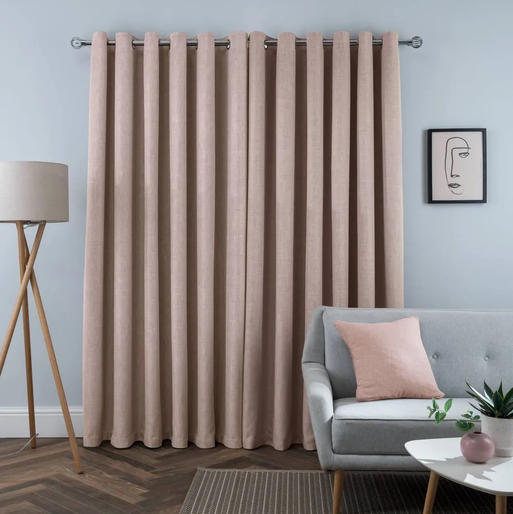 Smart Living Luxury Linen Look Eyelet Blackout Lined Curtains - 2 Panels in Pink 2