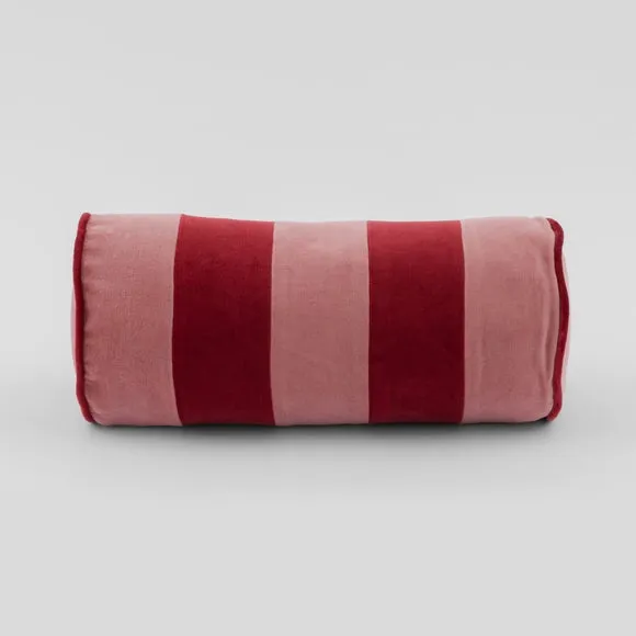 Clara Striped Cotton Velvet Bolster Cushion 3