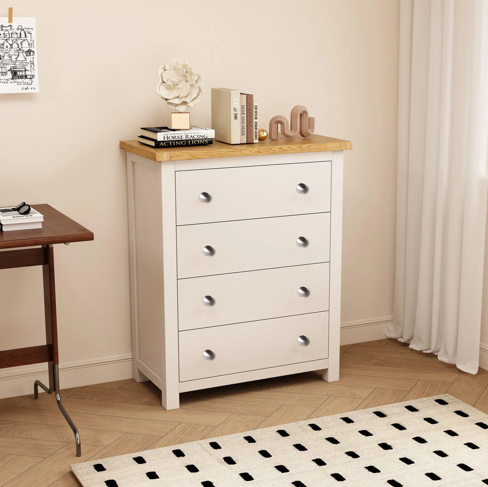 Cabinet Bits Maggiori 4 Drawer Chest of Drawers Chrome Knob in Off-White