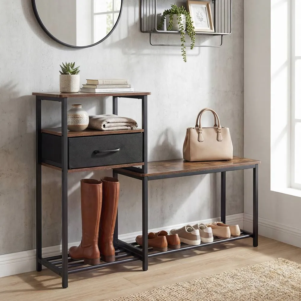 Costway 3-Tier Shoe Rack Bench Industrial Entryway Shoe Storage Bench w/Drawer in Brown 6