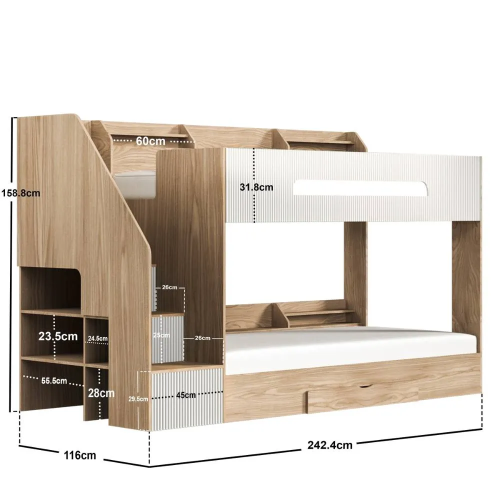 Flair Finn Staircase Bunk Bed with Storage in White 6