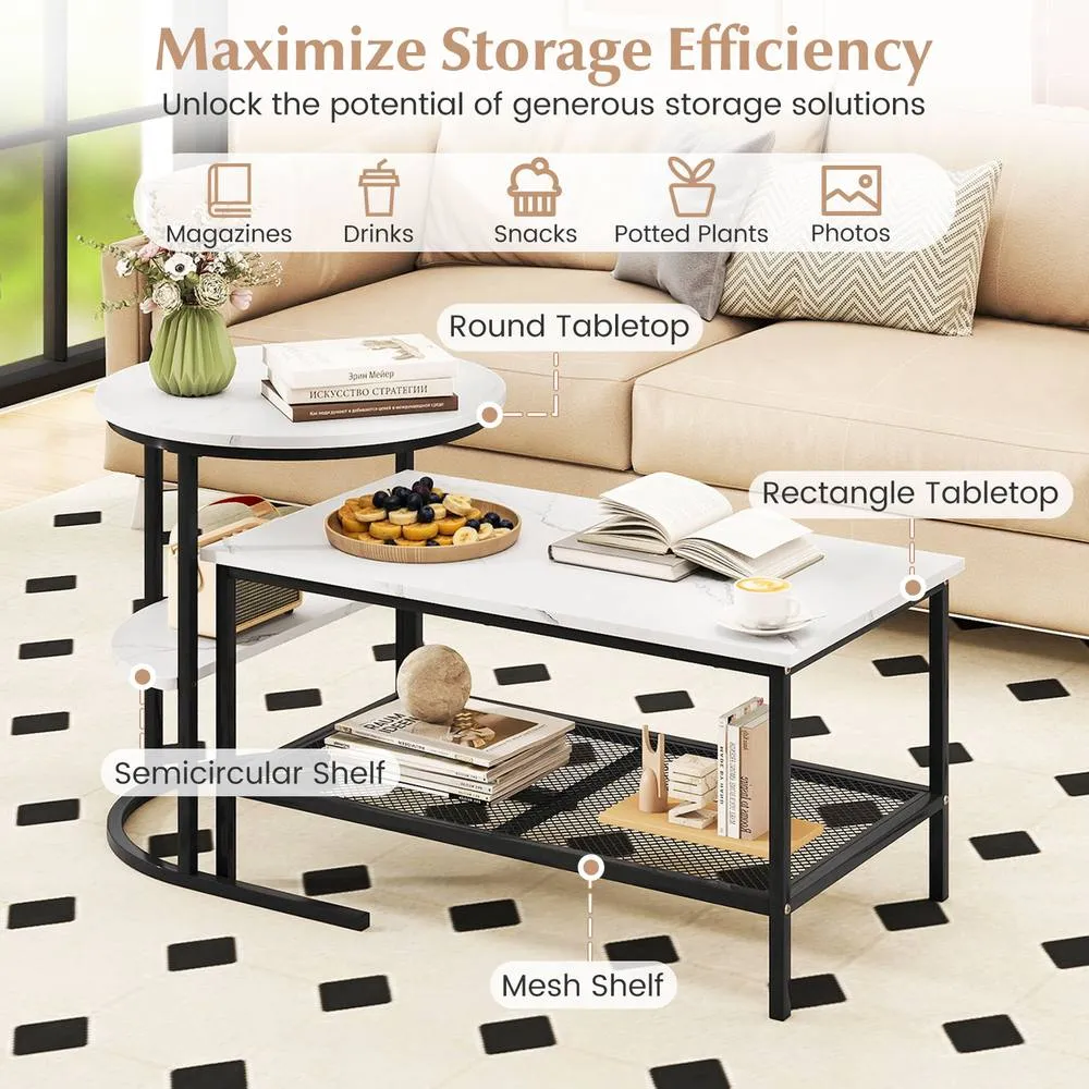 Costway 2-in-1 Detachable Table Set Nesting Coffee Table Set of 2 in White 5