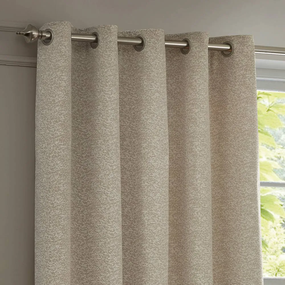 Paoletti Galaxy Velvet Chenille Eyelet Curtain Pair in Ivory 3