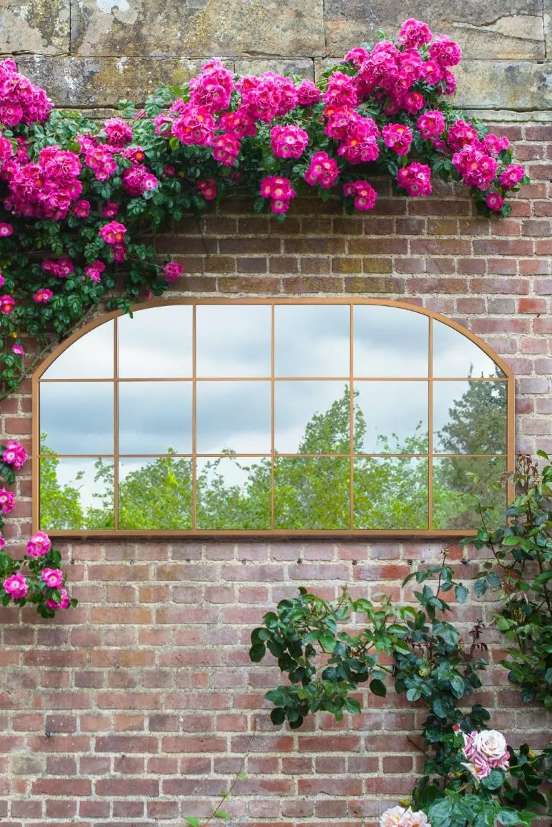 MirrorOutlet Gold Metal Framed Arched Garden Wall or Fence Mirror(174CM X 85CM)