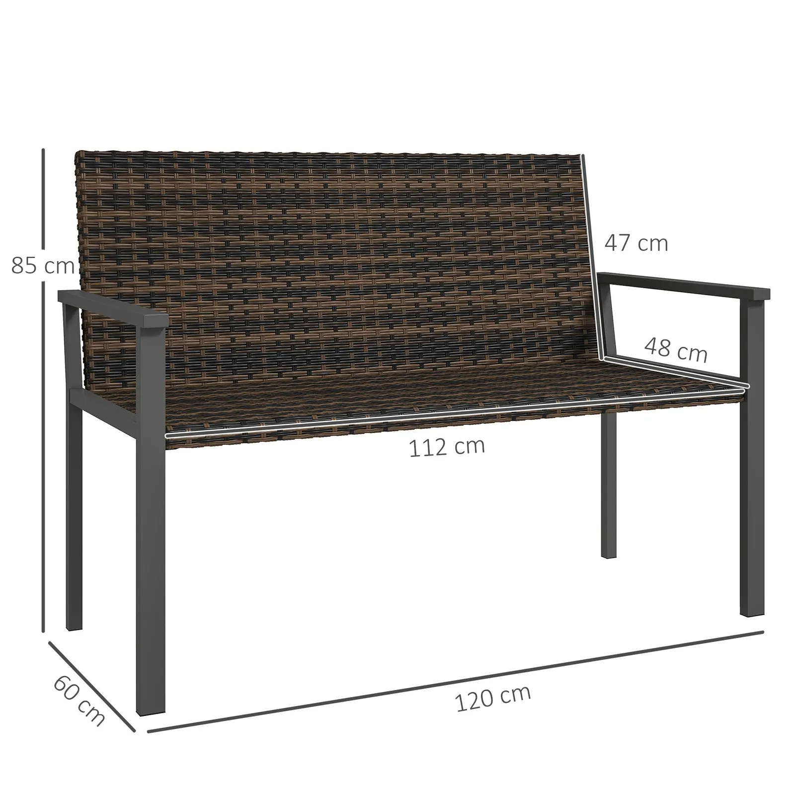 OUTSUNNY Rattan Garden Bench Loveseat with Quick-Drying Padding in Brown 3