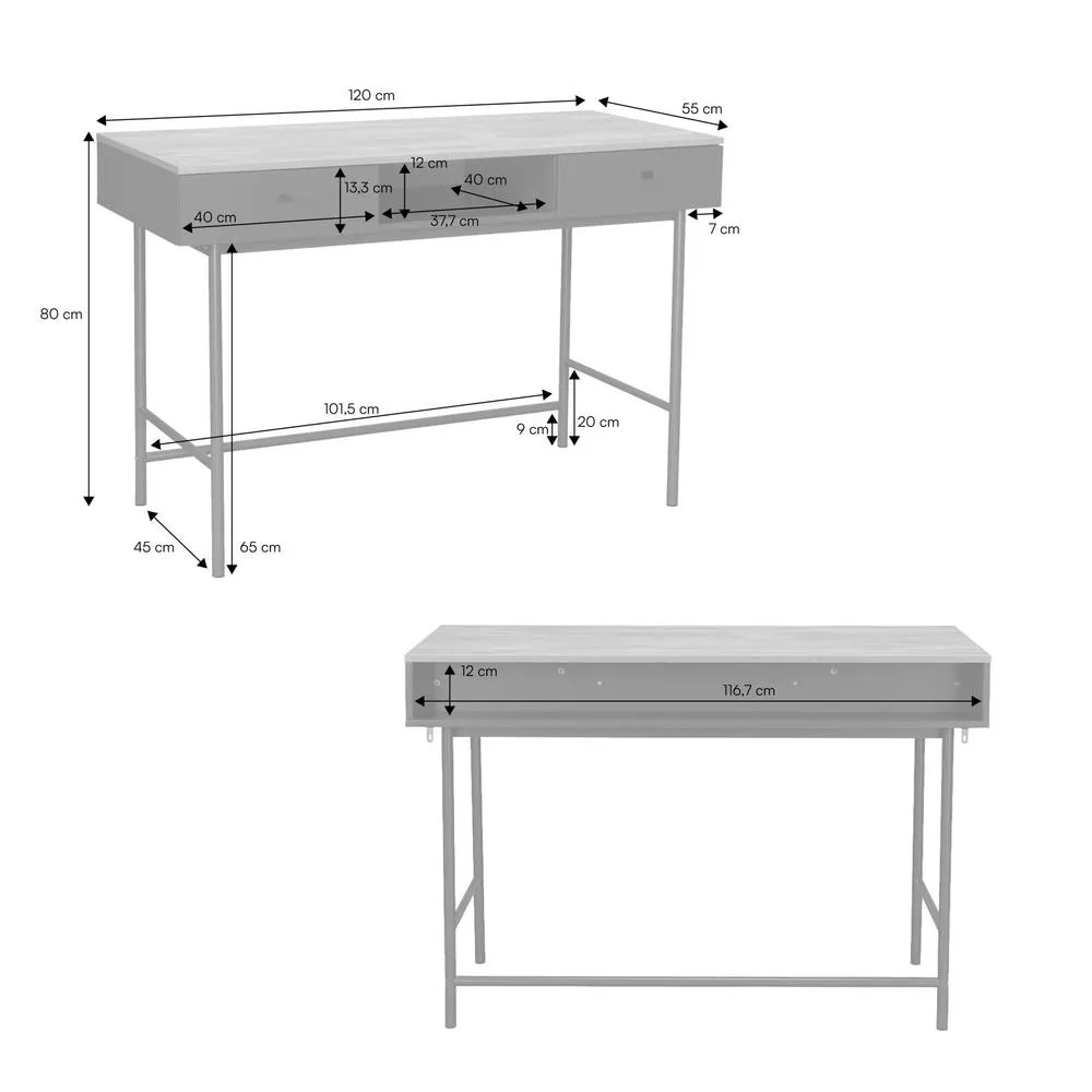 sweeek Wood decor & iron desk with 2 drawers & 1 compartment in Khaki 5