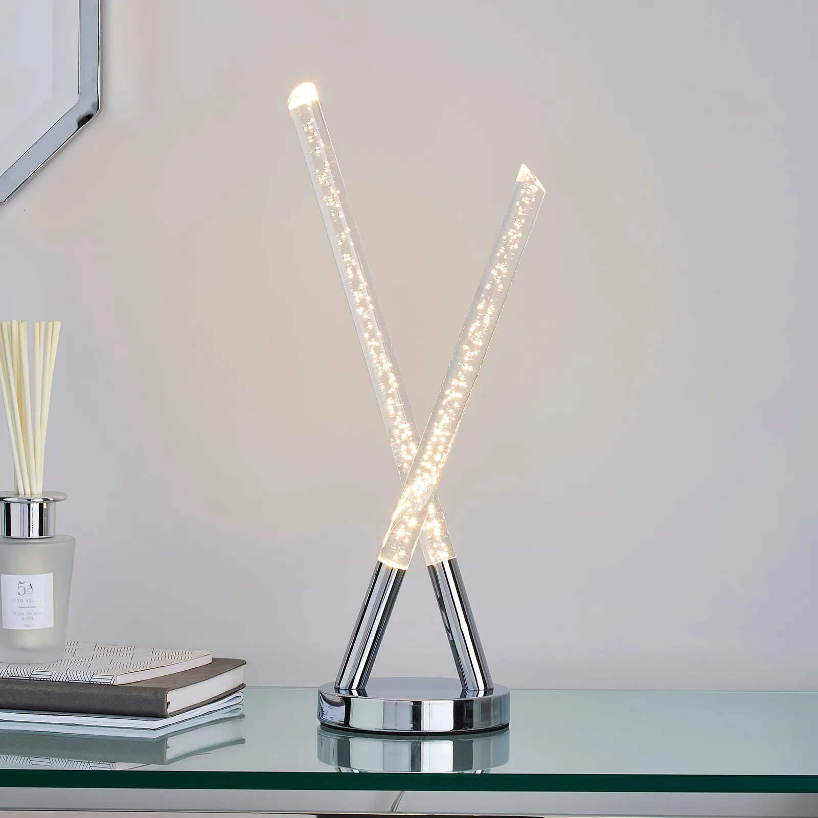 Tassani 2 Light Integrated LED Bubble Glass Table Lamp Silver, Chrome