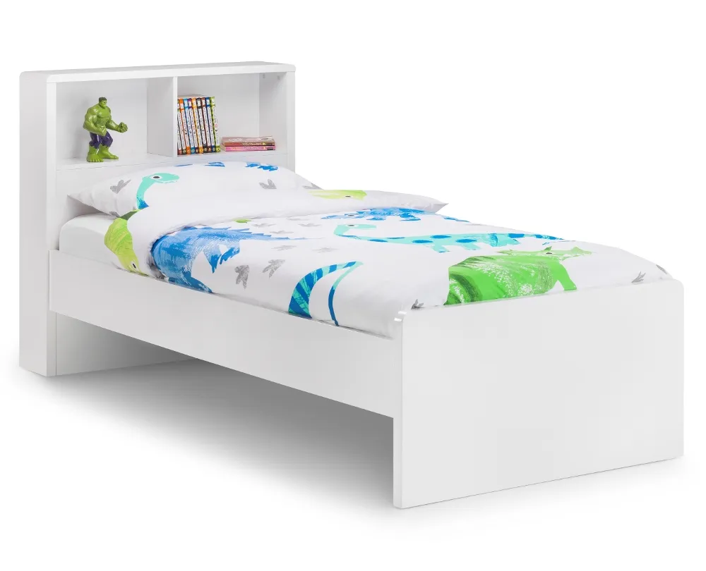 Manhattan Gloss White Wooden Bookcase Bed Frame - 3ft Single