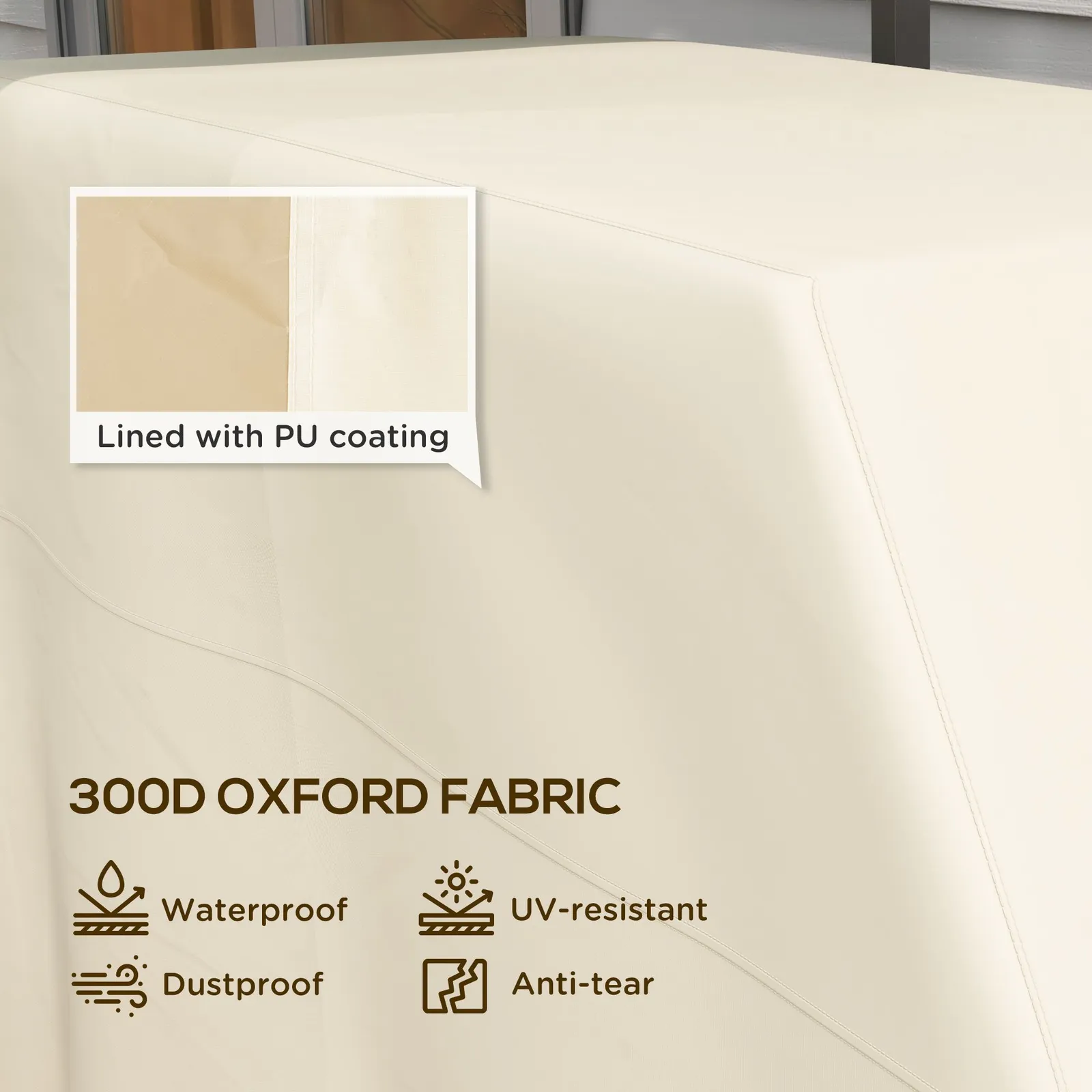 OUTSUNNY BBQ Cover for Rectangular Gas Grill, 300D Oxford Fabric Barbecue Covers with Windproof Buckles in Beige 4
