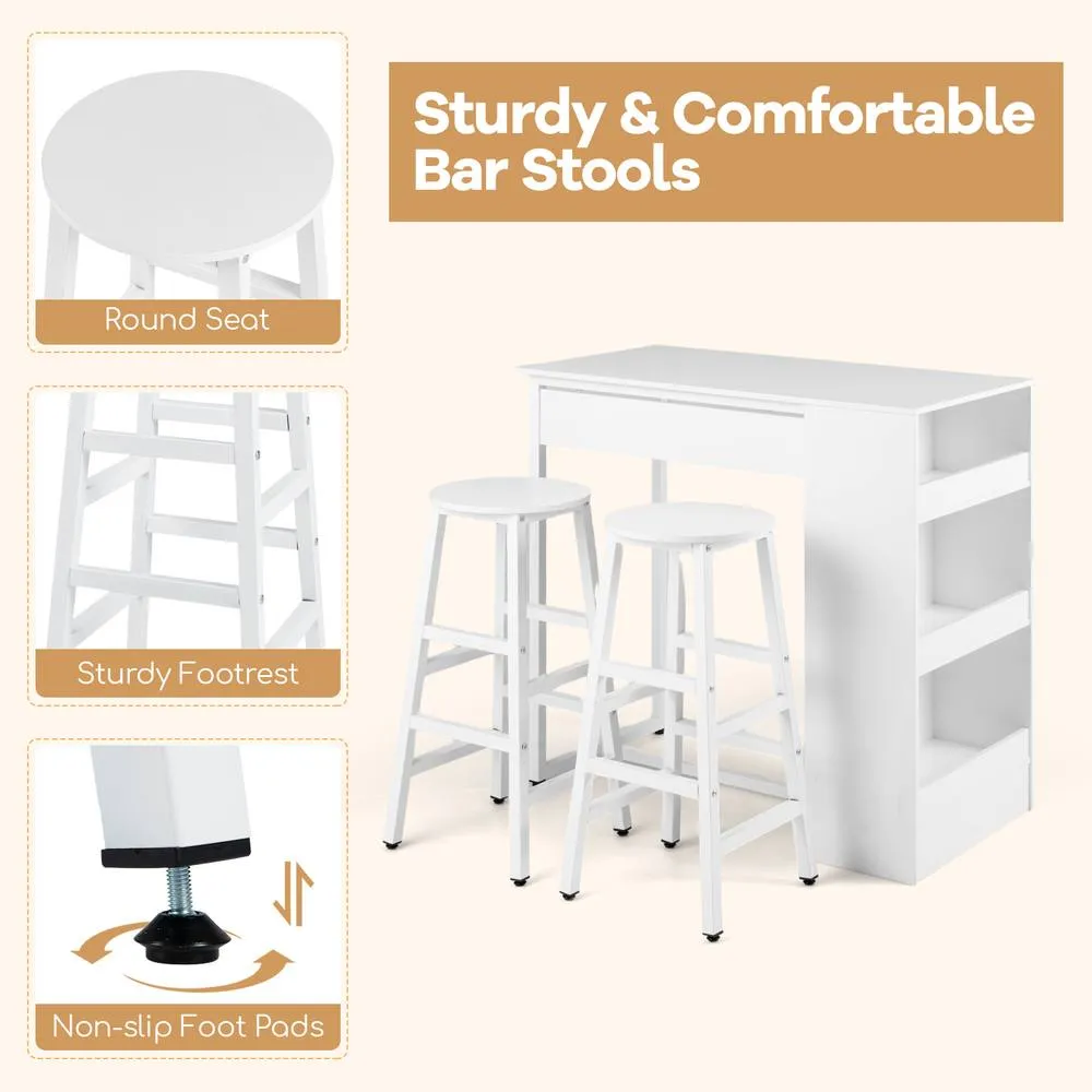 Costway 3-Piece Dining Table Set 91 cm Counter Height Bistro Table in White 5