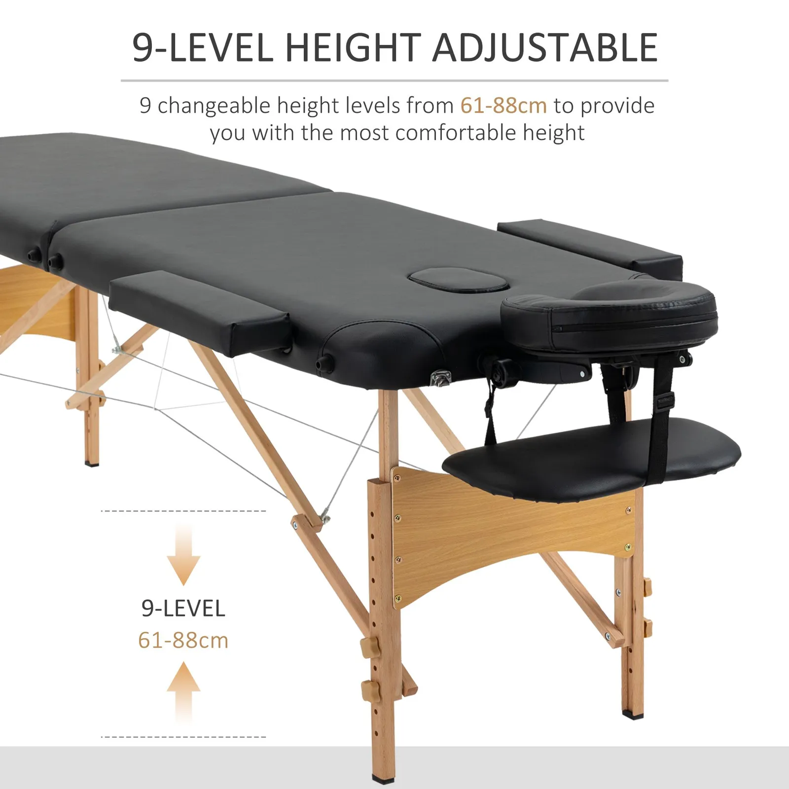 HOMCOM Wooden Folding Spa Beauty Massage Table w/ 2 Sections, Carry Bag in Black 4
