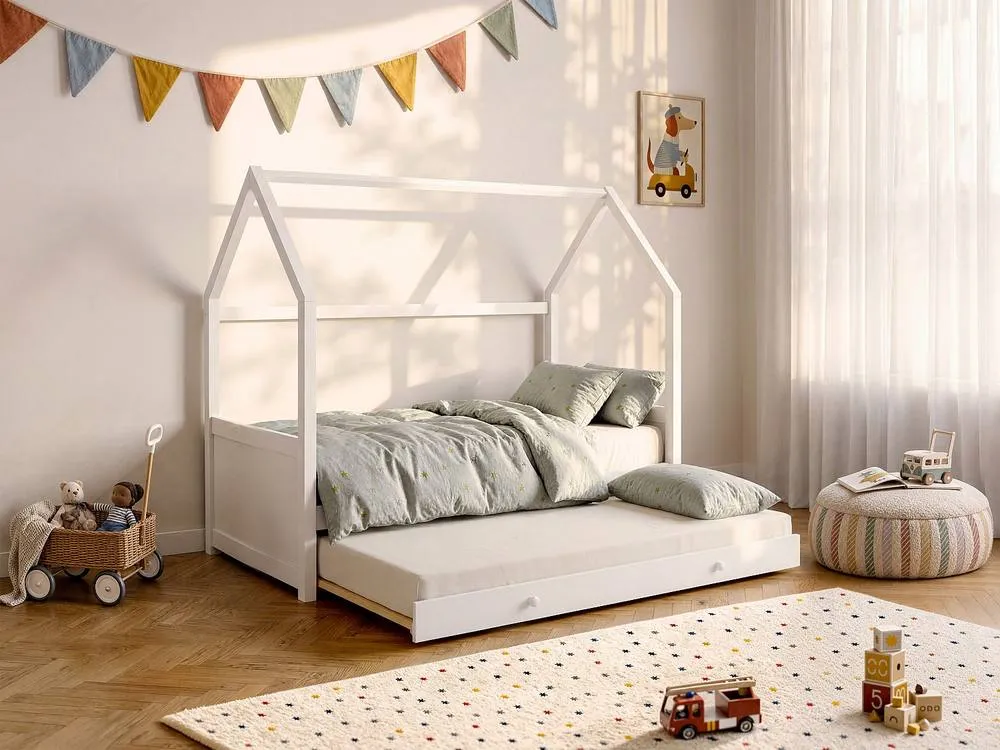 Vente-unique Hut Trundle Bed - 2 X 90 X 190 Cm - Pine - White - HURRA