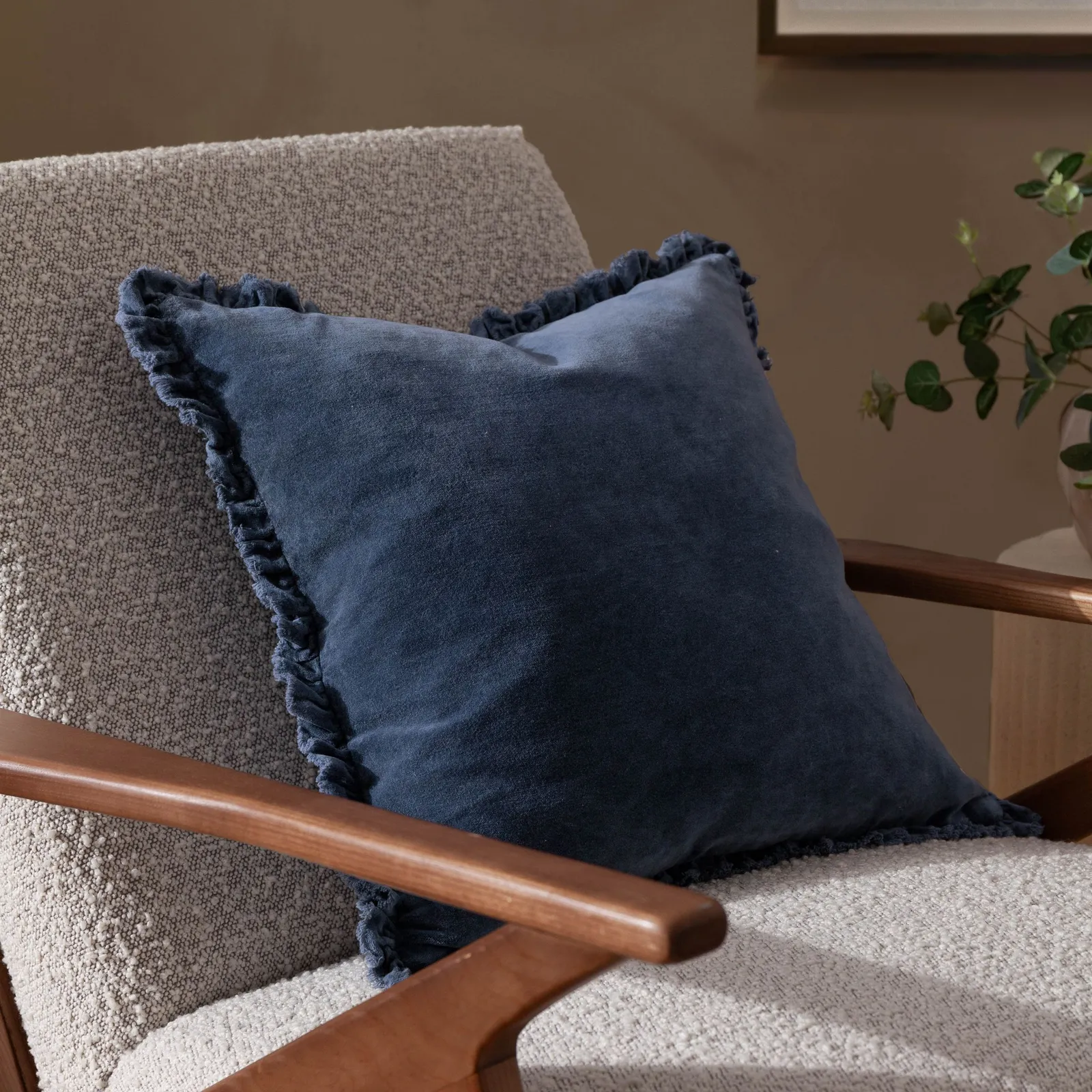 Yard Bertie 100% Cotton Velvet Cushion in Dark Blue 1