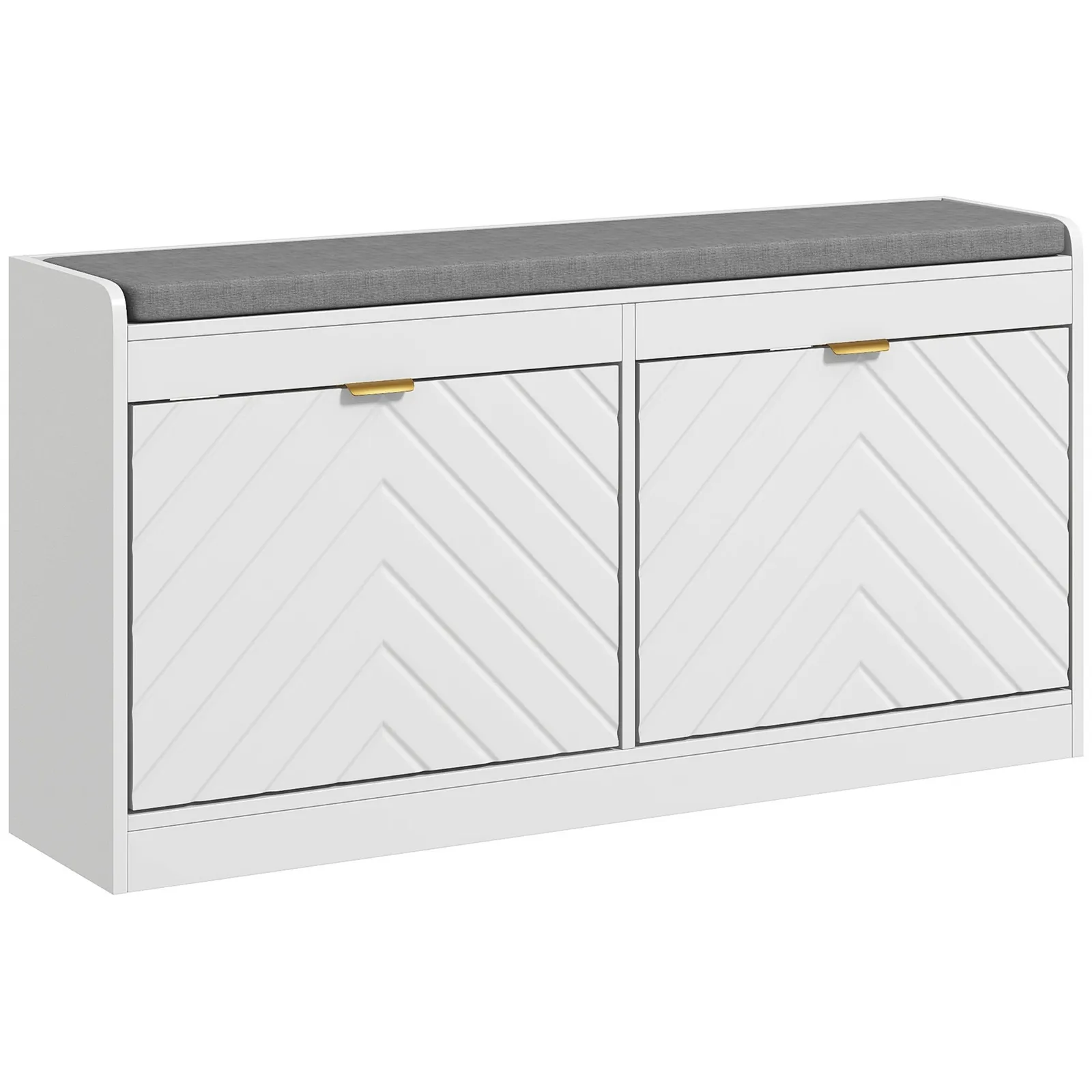 HOMCOM Shoe Storage Bench with 2 Flip Drawers Cushion 2 Vents for 8 Pairs in White 2