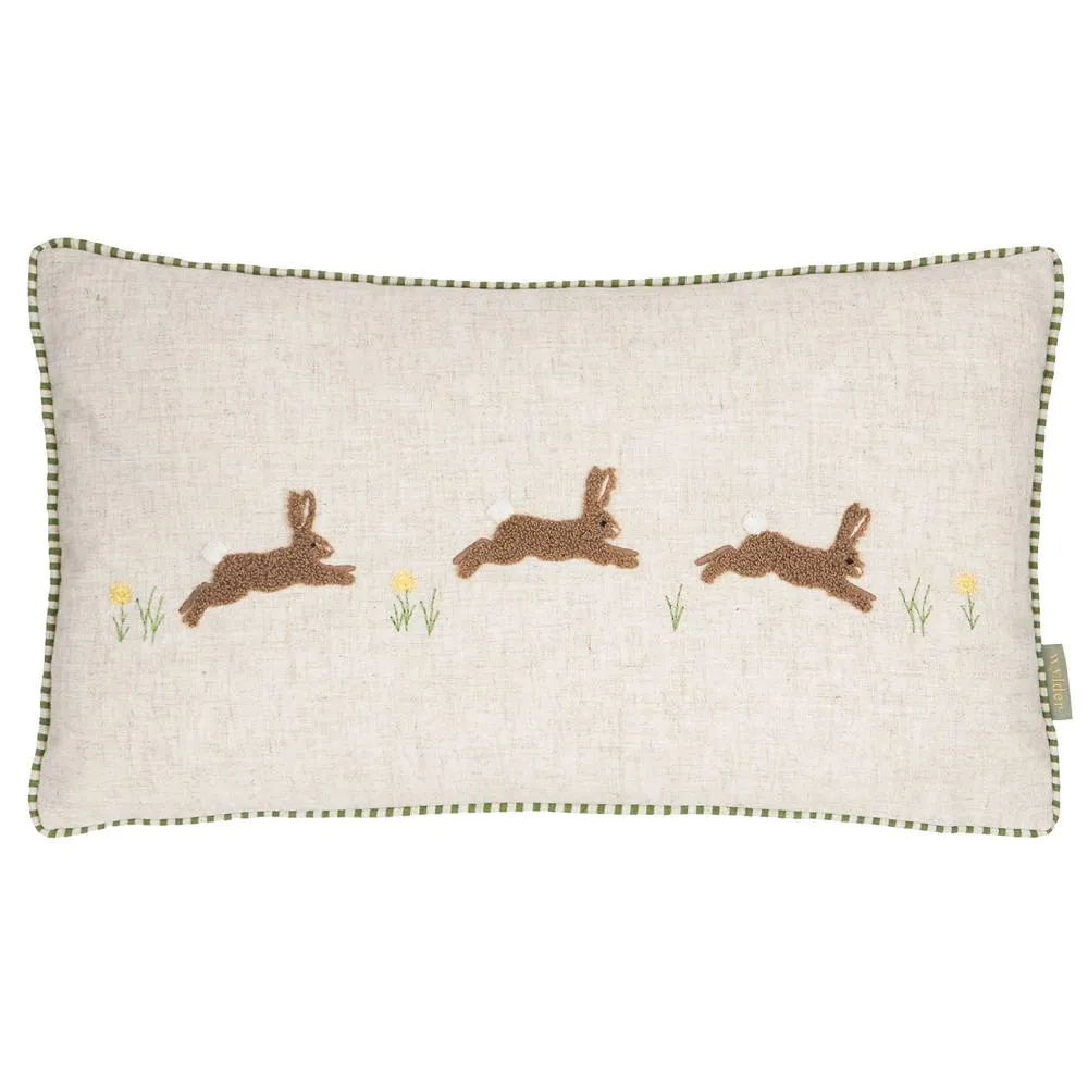 Wylder Ramble Hares Tufted Cushion in Light Beige 2