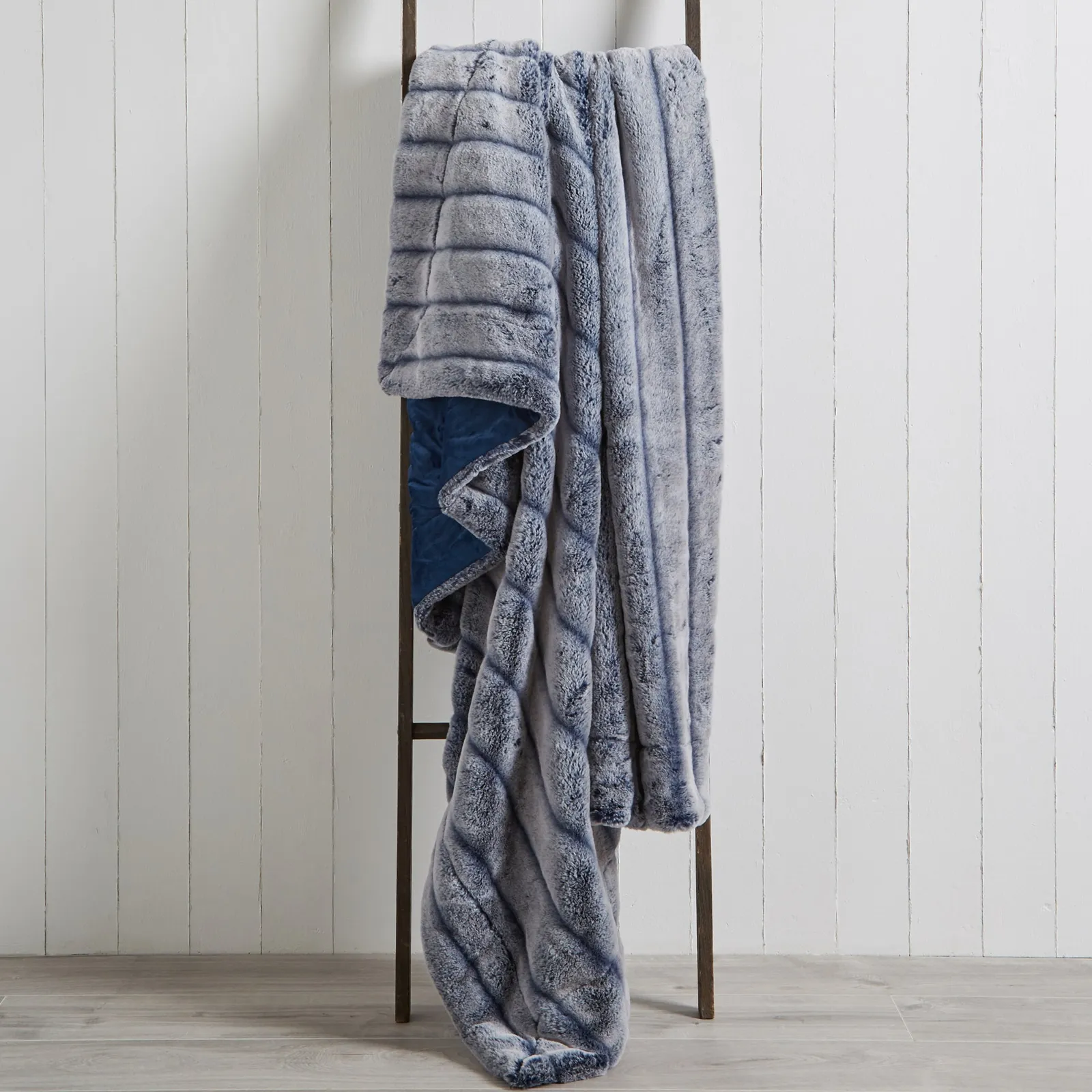 Carved Faux Fur 150cm x 200cm Throw Navy Blue
