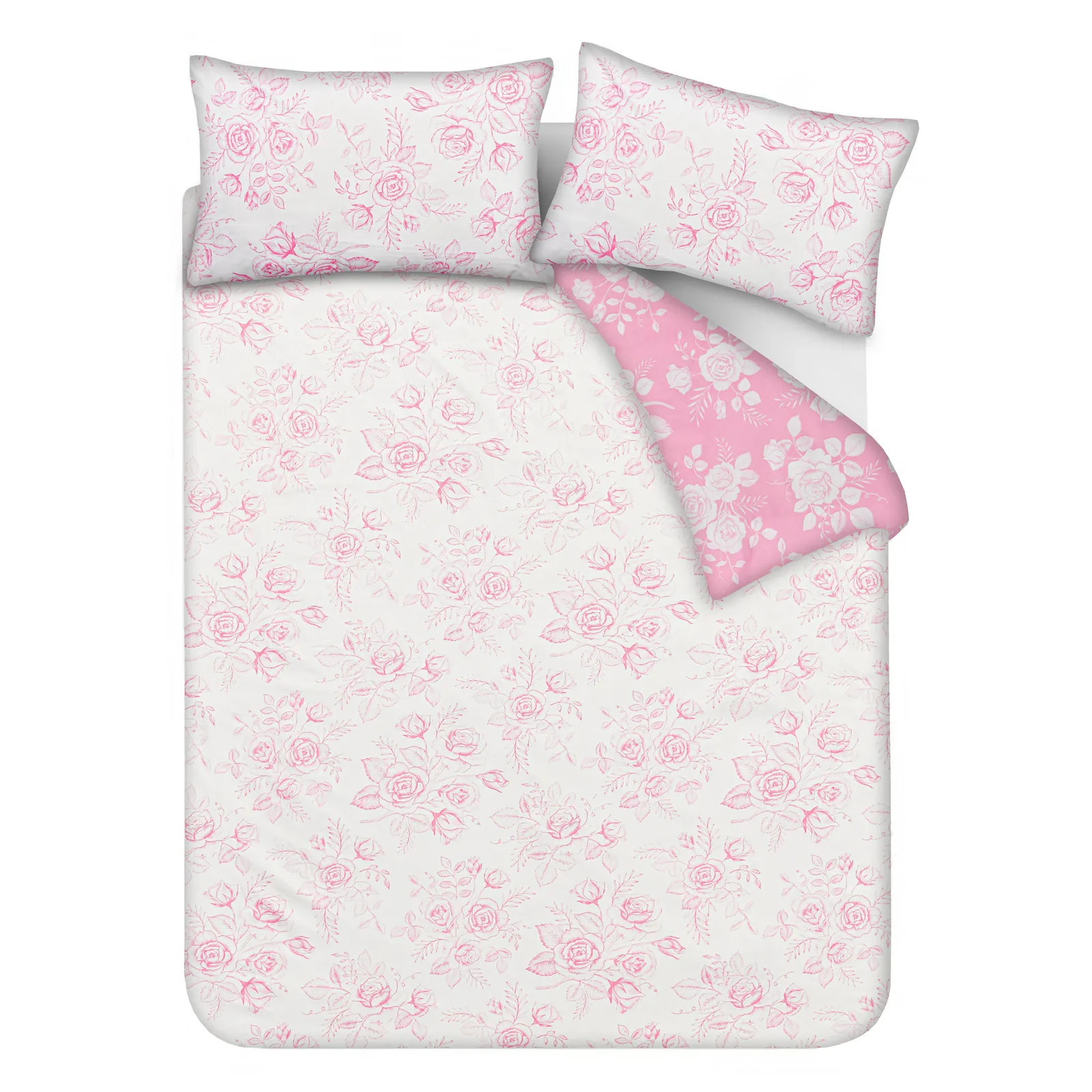 Smart Living Luxury Super Soft Reversible Floral Toile Duvet Cover with Pillowcase in Pink 6