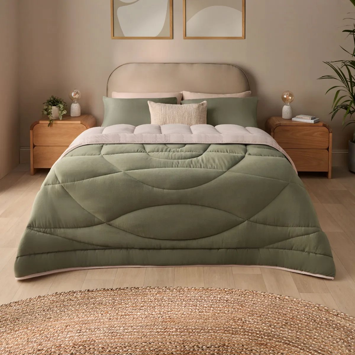 Silentnight Washed Supersoft Coverless Duvet And Pillowcase Set - Green/Natural