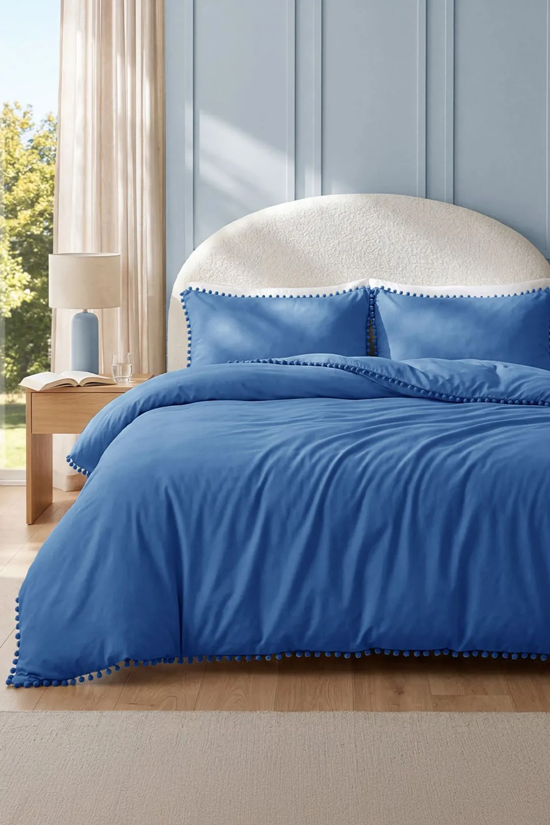 Living and Home 3Pcs Double Bedding Solid Duvet Cover with 2 Pillowcase Set in Blue