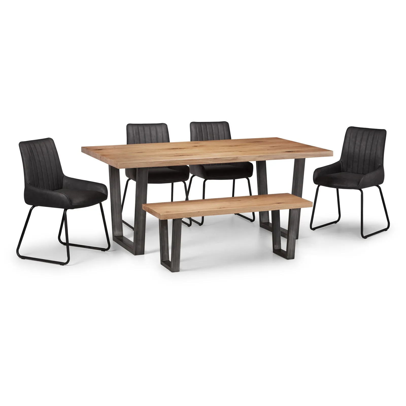 Brooklyn Oak Dining Table Set with 4 Soho Chairs and Bench Oak