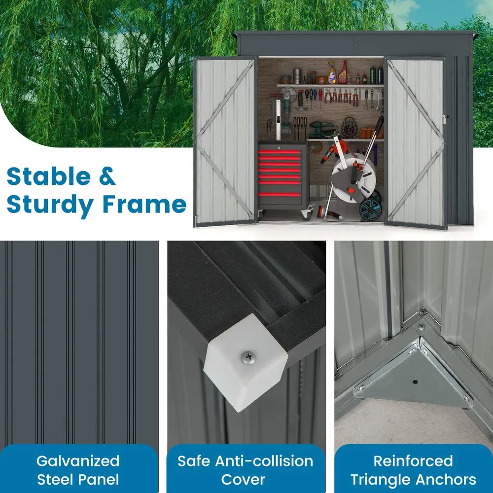 Costway 235 x 117 x 185cm Outdoor Storage Shed Garden Tool House w/2 Doors-Grey in Grey 4