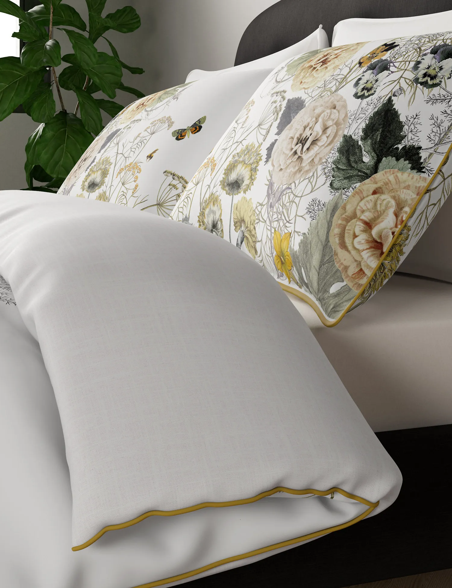 M&S Pure Cotton Floral Piped Edge Bedding Set
