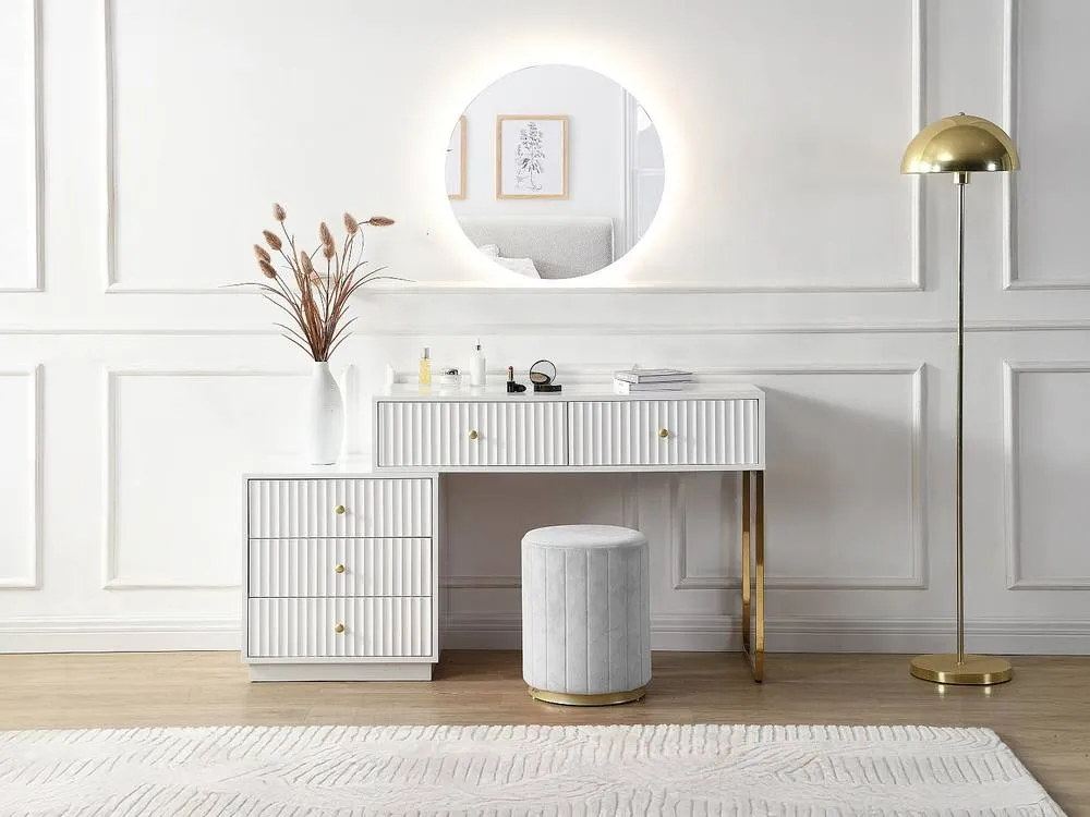 Vente-unique Dressing Table With Mirror - 5 Drawers - White & Gold - PEROLIA 3