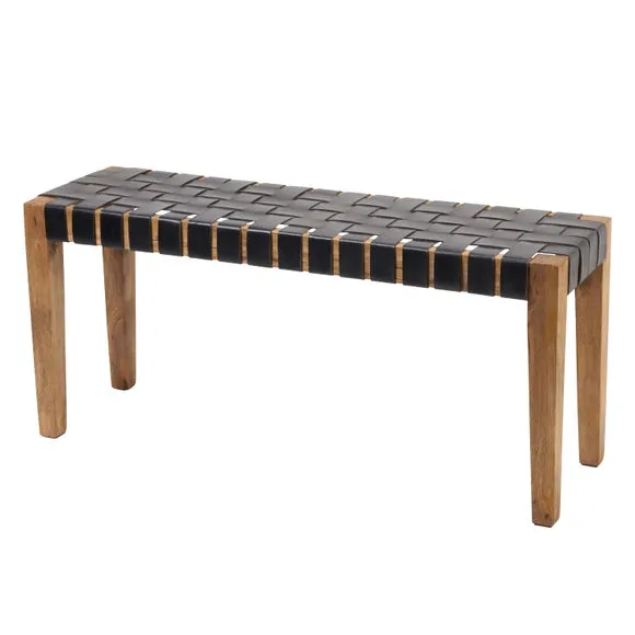 Pacific 2 Seater Claudio Leather Bench and Stools Set, Mango Wood 4