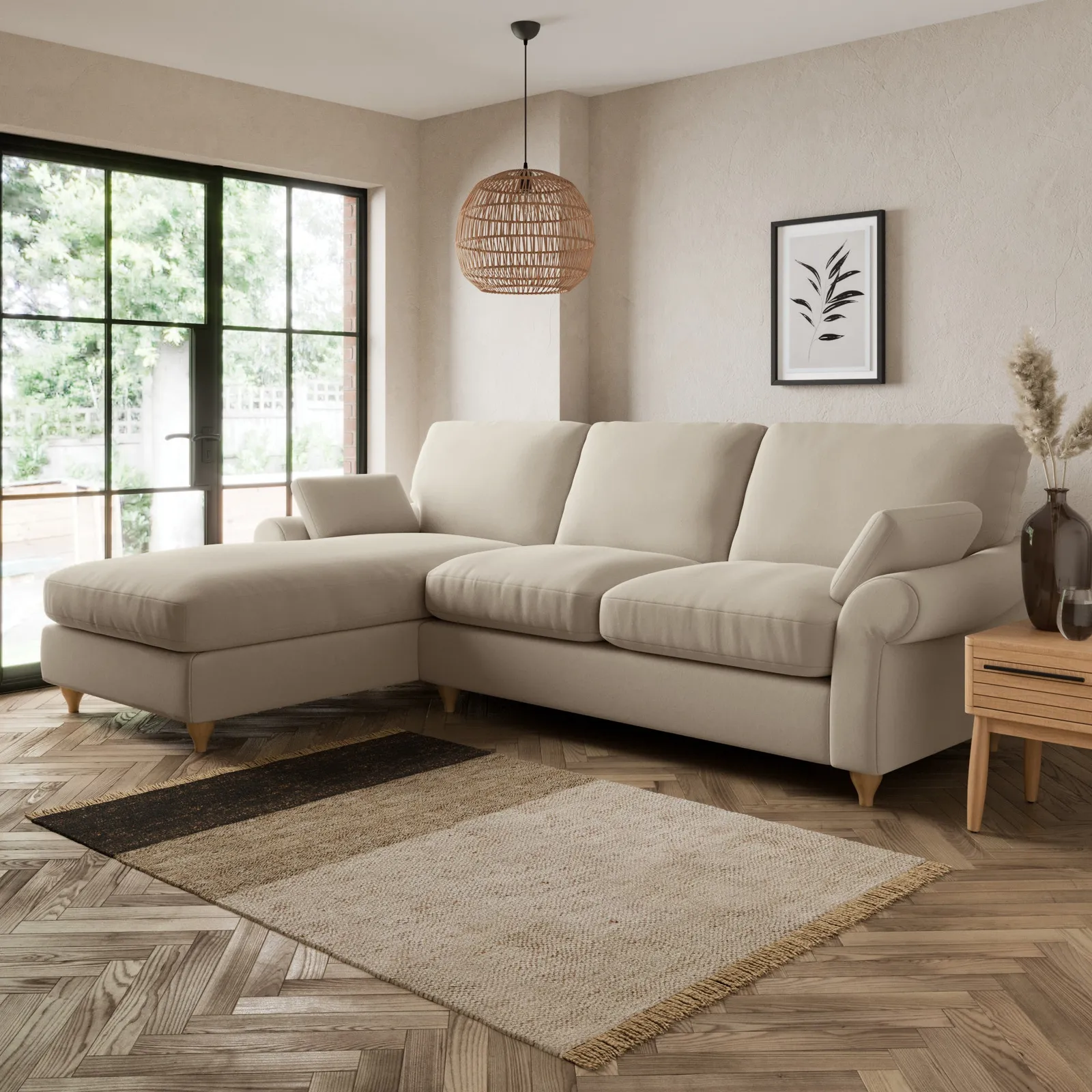 Salisbury Luxury Velvet Left Hand Corner Sofa Luxury Velvet Natural