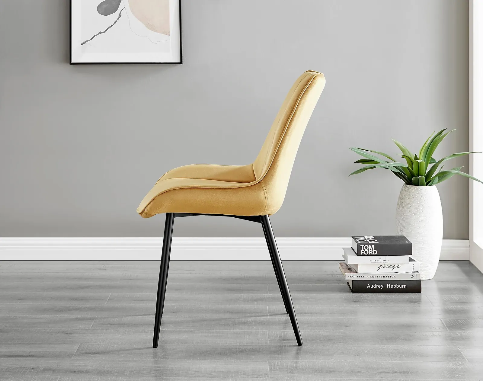 FurnitureboxUK Set of 2 Pesaro Luxury Velvet Dining Chairs With Diamond Stitched Back & Black Metal Legs in Mustard 4