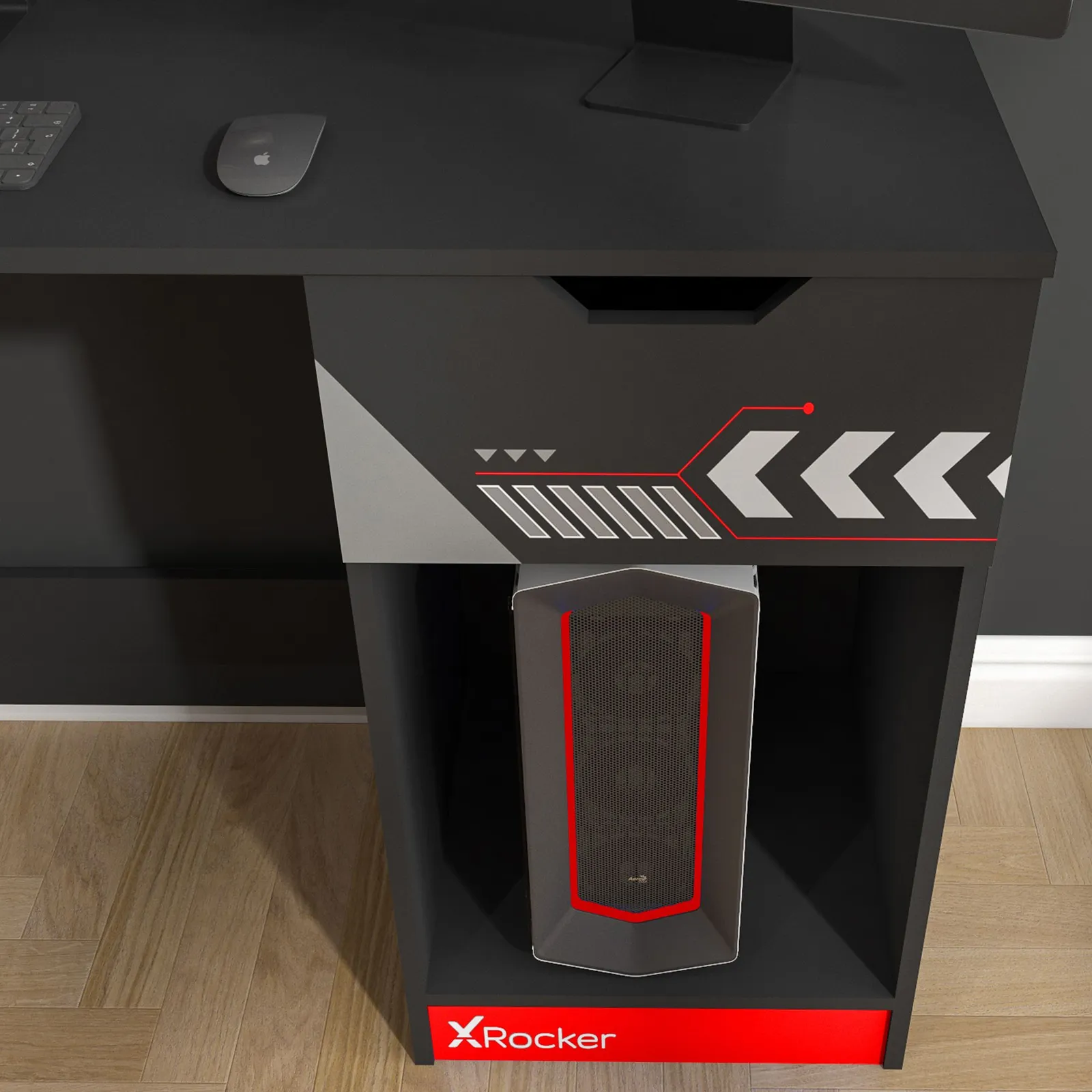 X Rocker Octane 110cm PC Gaming Desk with Drawer in Red 5