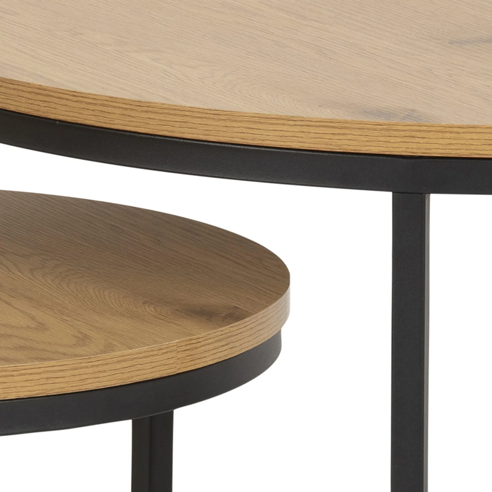 Furniture To Go Spiro Round Coffee Table Set with Oak Top & Black Legs 6