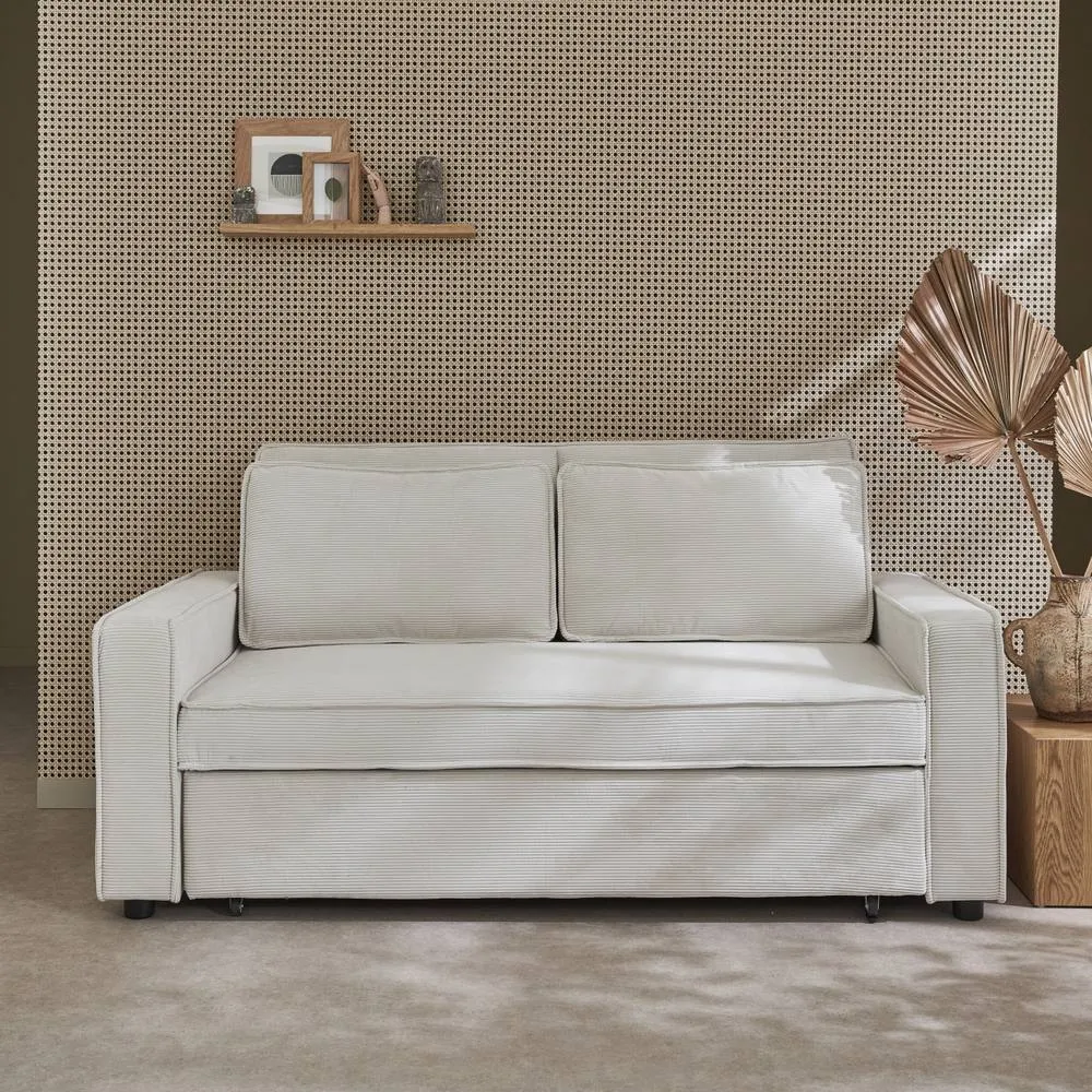 sweeek 2-seater corduroy sofa bed in Cream 1