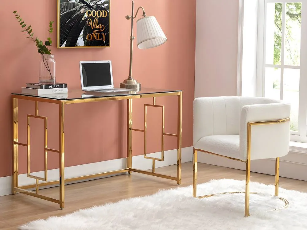 Vente-unique Desk In Toughened Glass & Steel - Gold & Clear - CLOTILDE 3