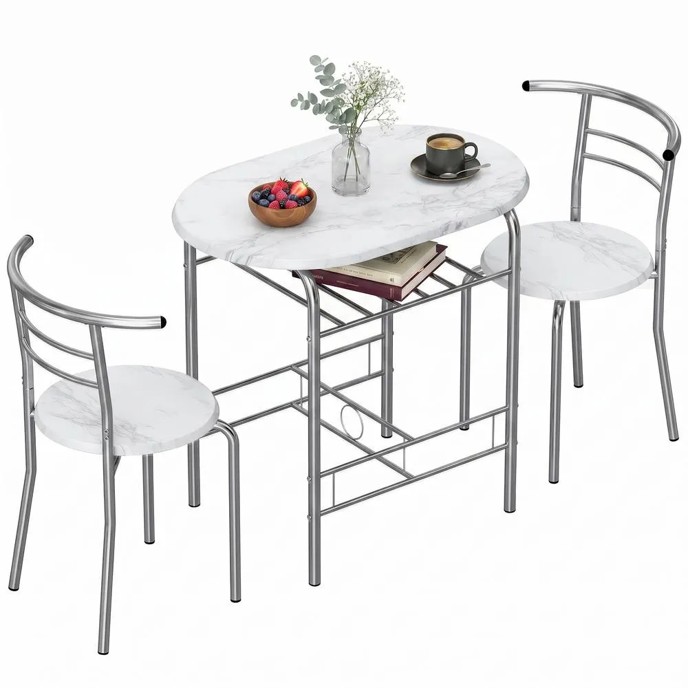 HOMCOM Breakfast Bar Table & Stools Set, Dining Room Set with Shelf in White 2