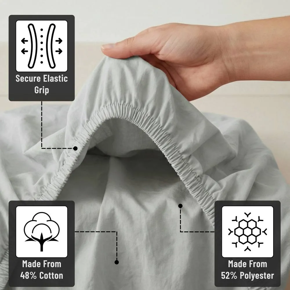 Smart Living 3 Pack Extra Deep Fitted Sheets 32cm Grey Polycotton Bedding 4