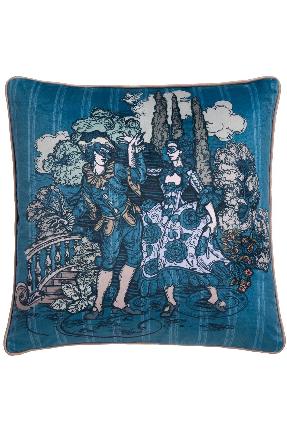 Laurence Llewelyn-Bowen Tuscan Toile-Velvet 43 x 43cm Filled Cushion in Blue 2