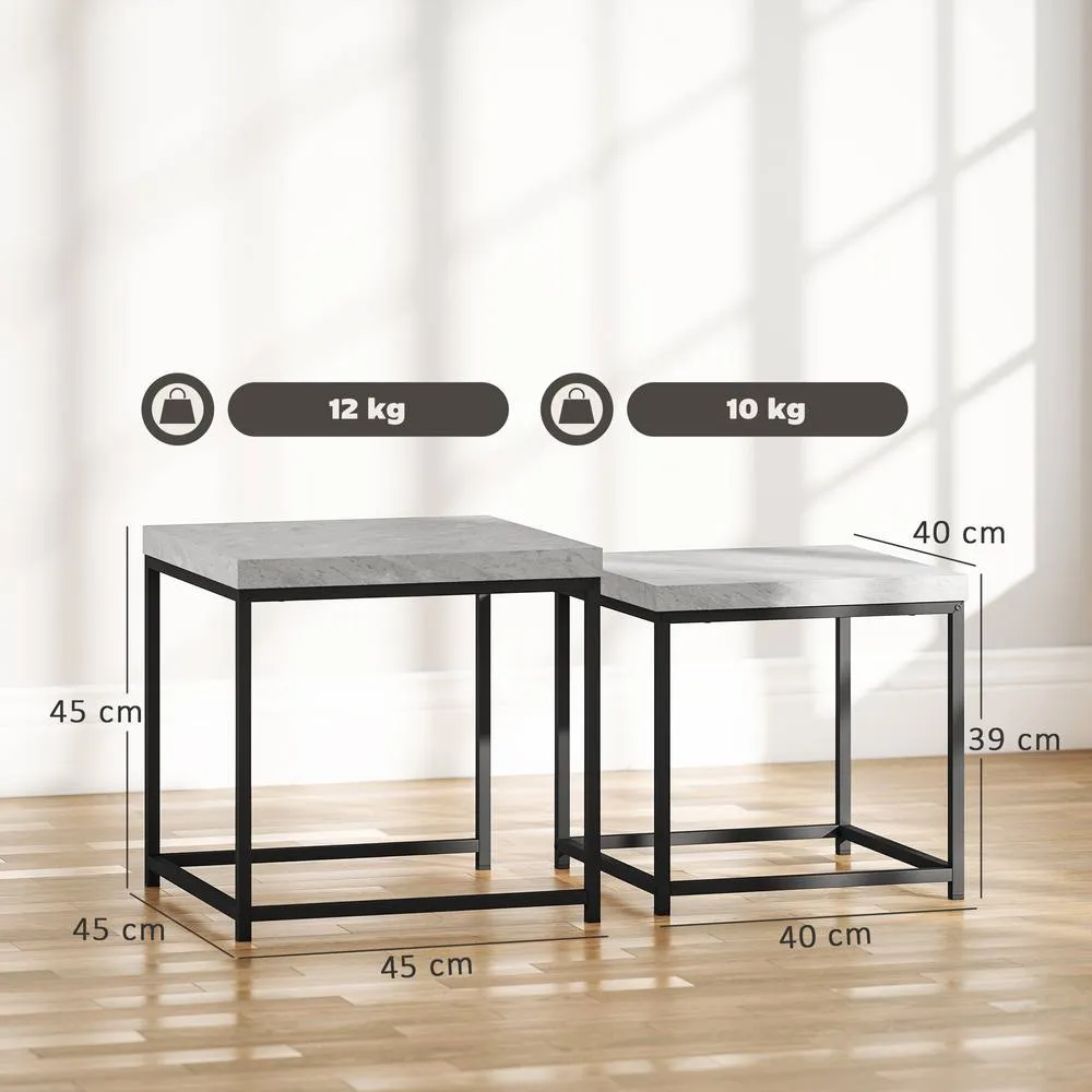 HOMCOM Coffee Table Set of 2, Nest of Tables with 3.5cm Thick Tabletop, Grey 3