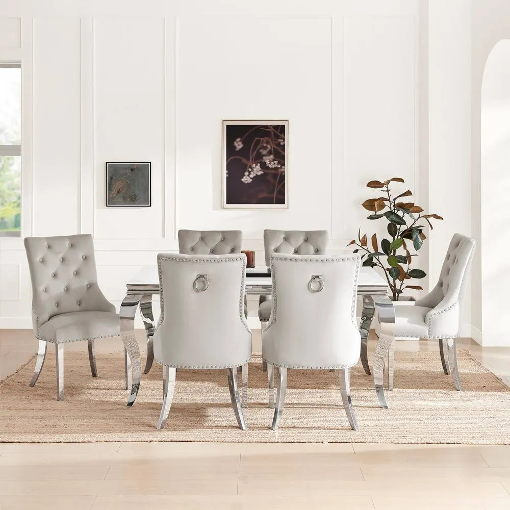 FurnitureboxUK Skye Rectangle Marble Effect Dining Table & 6 Grey Belgravia Chairs 2