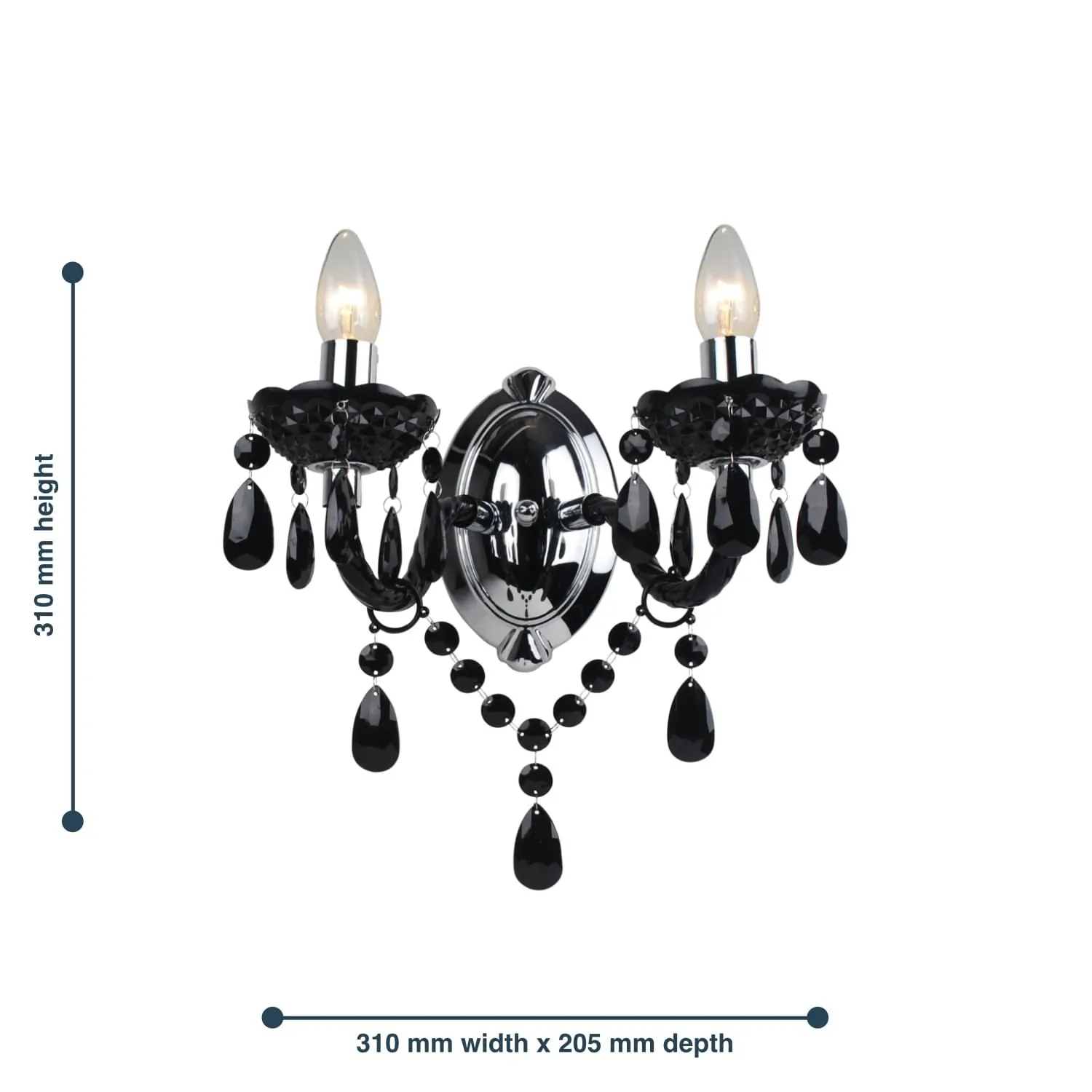 First Choice Lighting Black Acrylic & Chrome Marie Therese Style 2 x 40W Wall Light 3