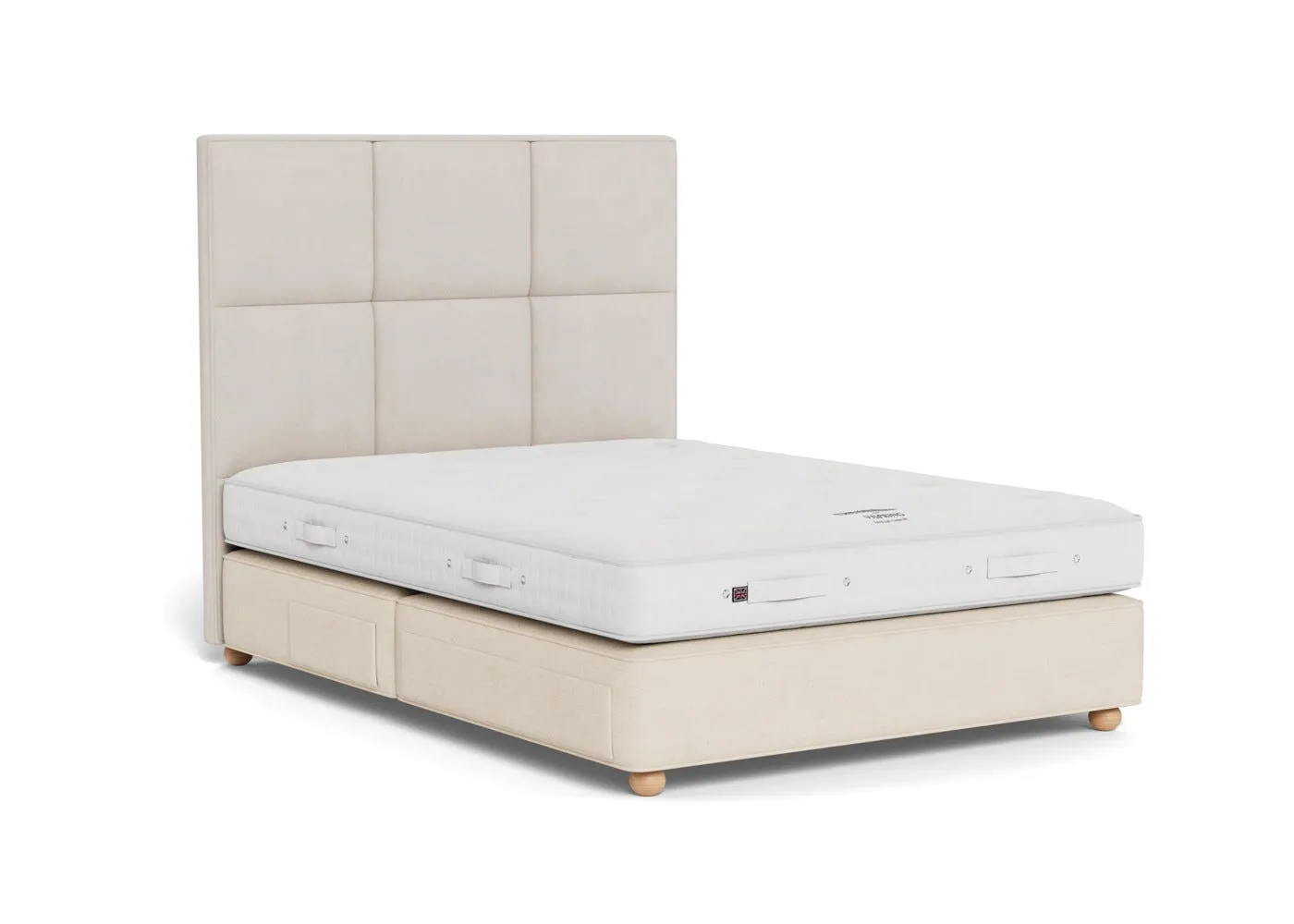 Vispring Devonshire Medium Tension Divan King TK596 Fawn 750 Bun Feet 2 Footend 2 Headend Drawer 1