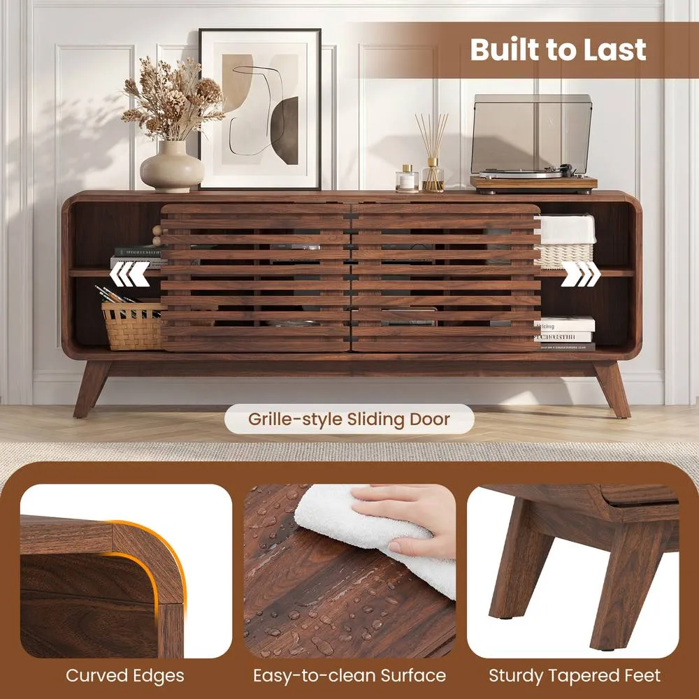 Costway TV Stand for 65" TVs Mid Century Modern Entertainment Center in Brown 6