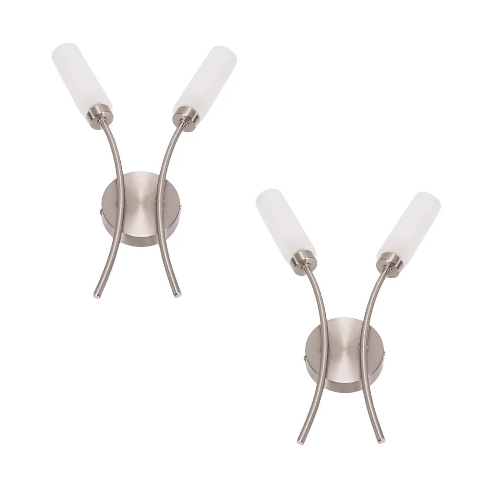 ValueLights Maya Pair of 2 Way Curved Upright Reed Shaded Wall Lights with LED Bulbs in Silver 2
