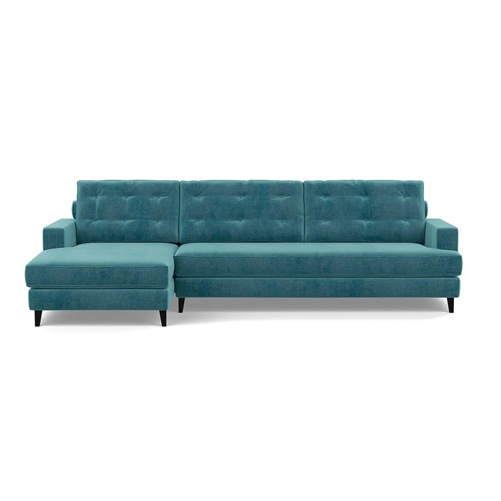 Heal's Mistral Left Hand Facing Corner Sofa Smart Luxe Velvet Airforce Blue Black Feet 1