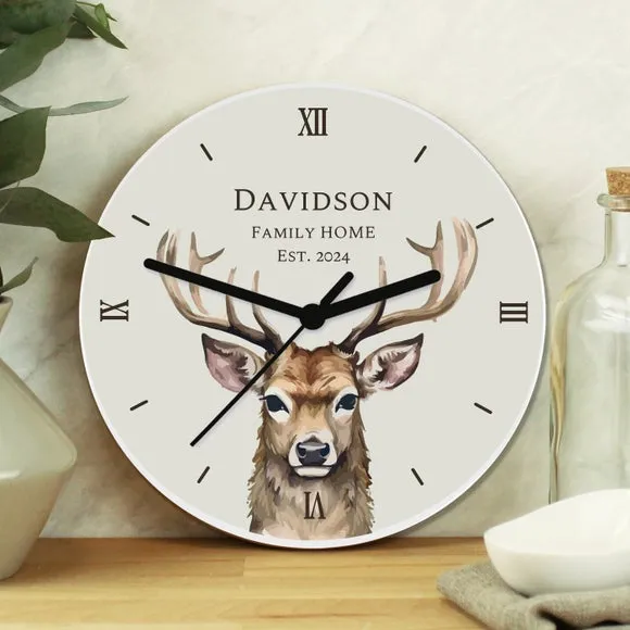 Personalised Watercolour Stag Wall Clock 3