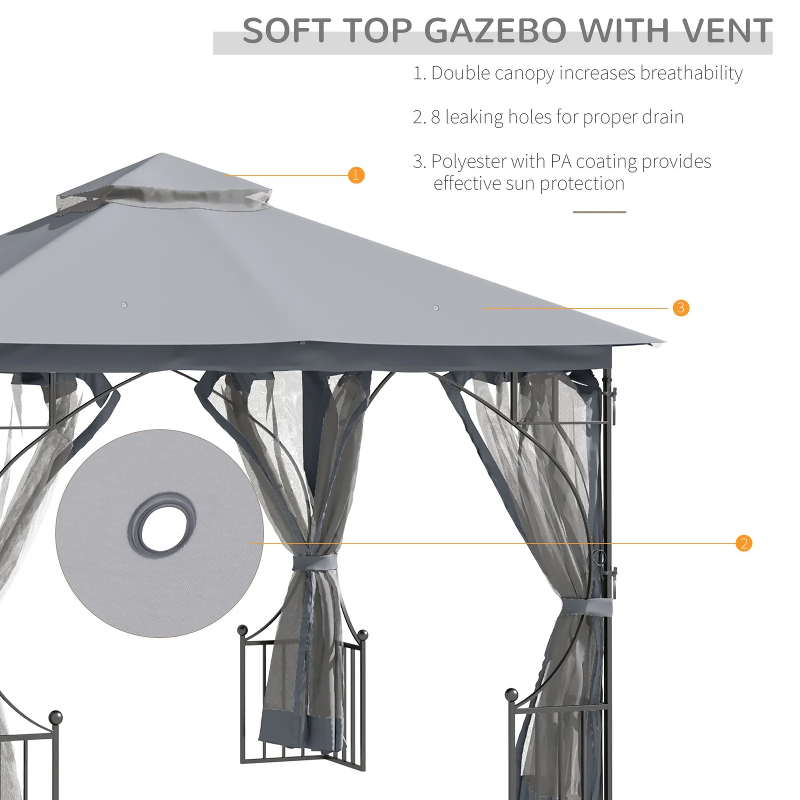 OUTSUNNY Gazebo Party Tent Canopy Sun Shade for Patio Garden 3x3(m) in Light Grey 4