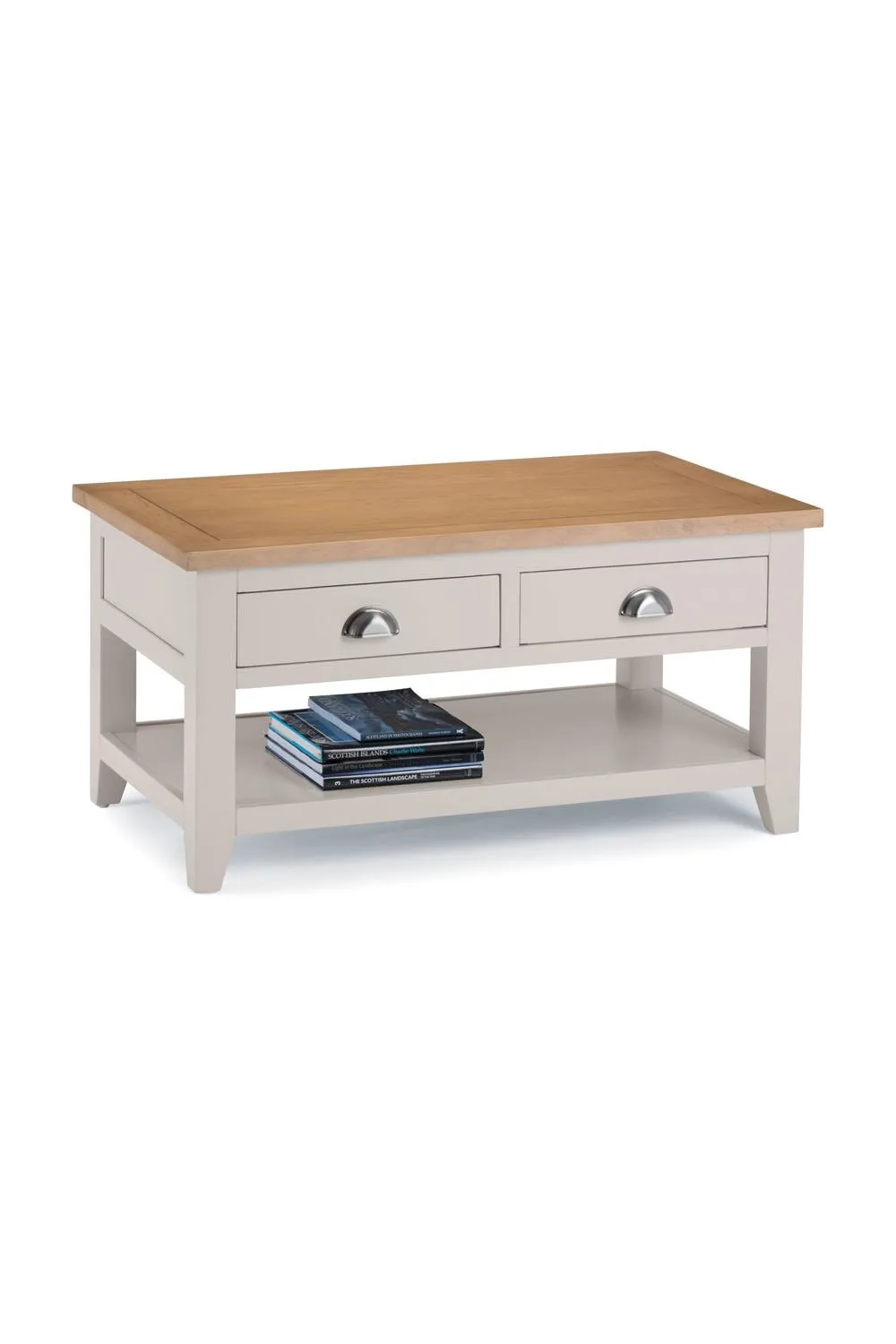 Julian Bowen Richmond 2 Drawer Coffee Table with Shelf in Light Grey 3