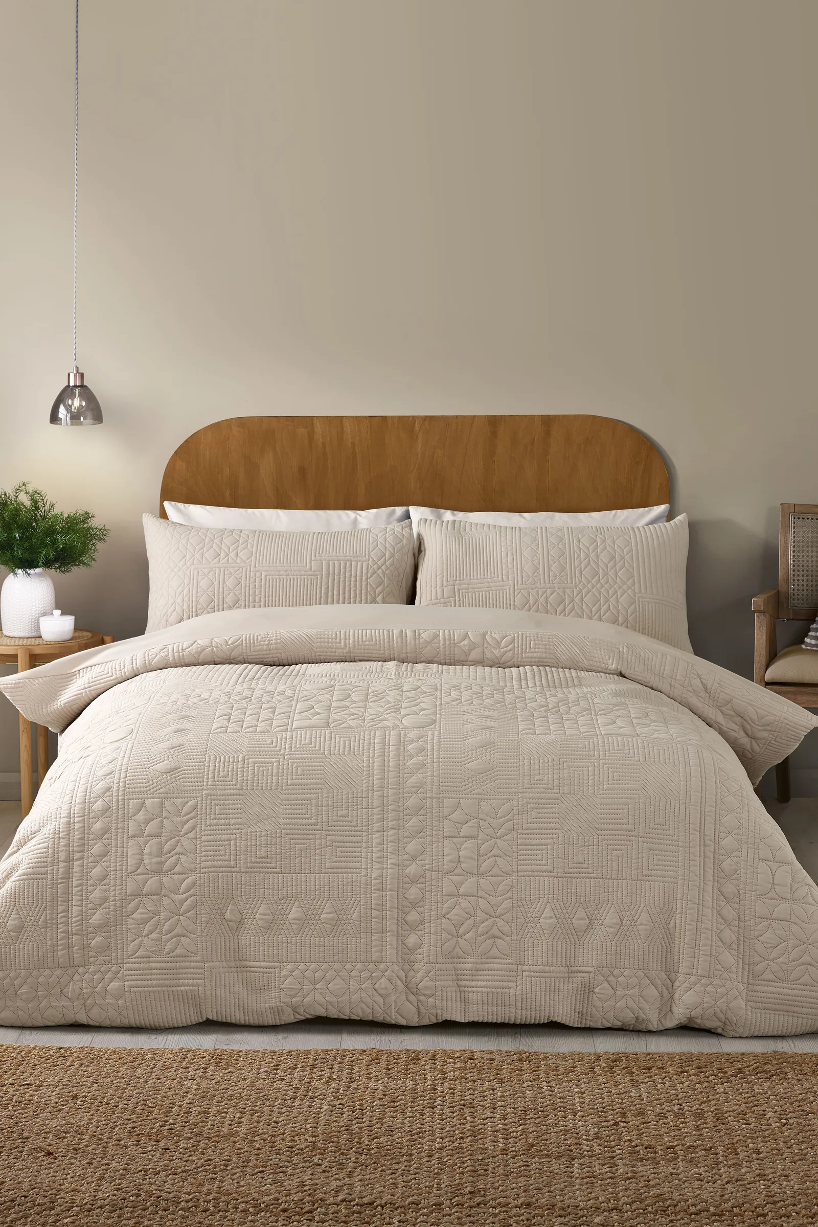 Catherine Lansfield 'Folkstone Geo' Duvet Cover Set in Natural 1