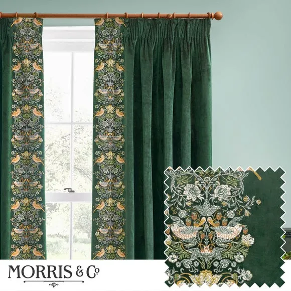 Morris & Co. Strawberry Thief Embroidered Pencil Pleat Curtains 5