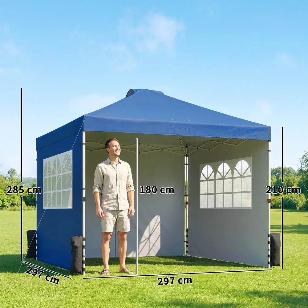 OUTSUNNY Pop Up Canopy Waterproof Height Adjustable 3 x 3 (m) in Blue 3